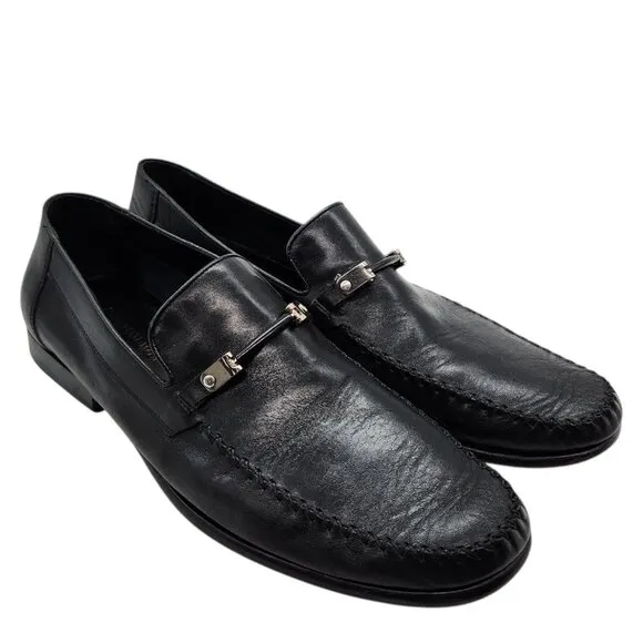 Bruno Magli Teodoro Bit Strap Black Nappa Leather Loafers 13 Slip On Dress Shoes