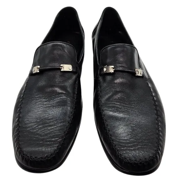 Bruno Magli Teodoro Bit Strap Black Nappa Leather Loafers 13 Slip On Dress Shoes