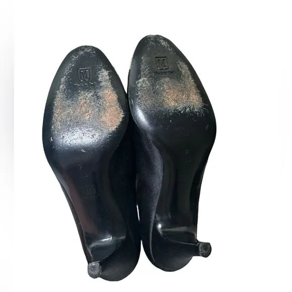 Bruno Magli Vintage Black Gold Rhinestone Peep Toe Evening Shoes Heels Size 7