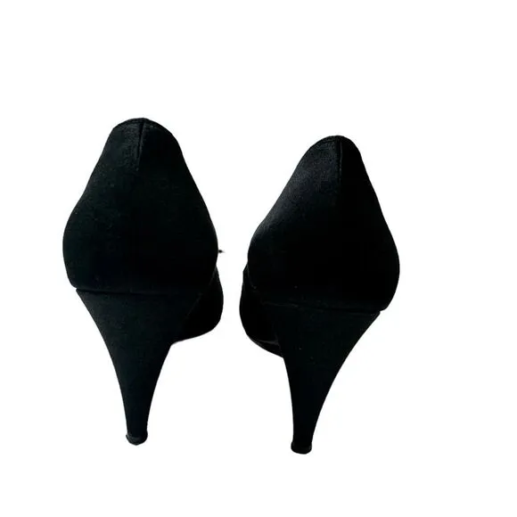 Bruno Magli Vintage Black Gold Rhinestone Peep Toe Evening Shoes Heels Size 7