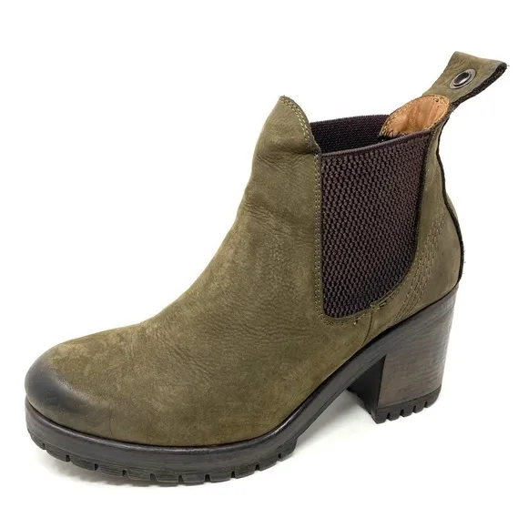 Bueno Leather Flight Chelsea ankle boots army green