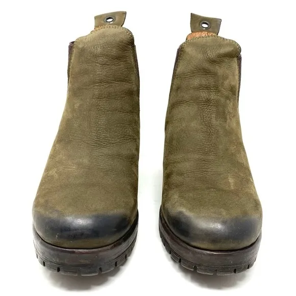 Bueno Leather Flight Chelsea ankle boots army green
