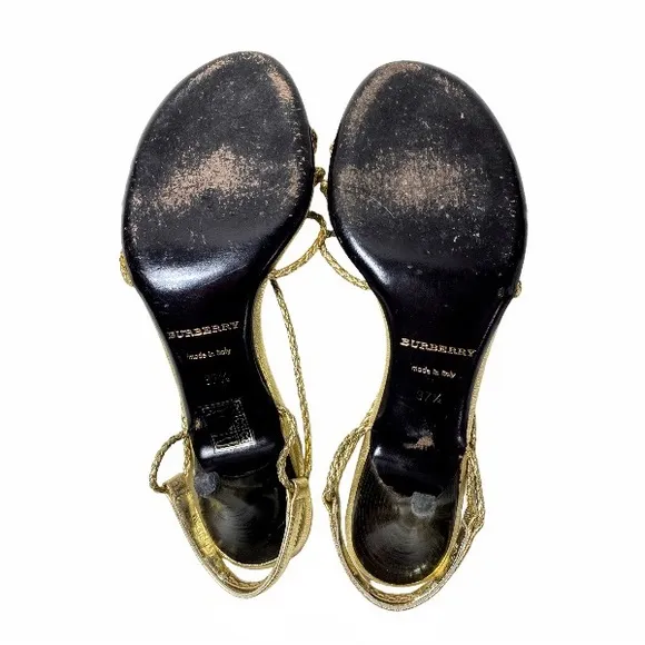 Burberry Gold Braided Strappy Sandals 3” Heel Size EU 37.5