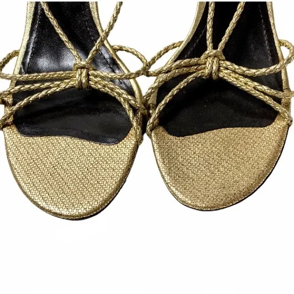 Burberry Gold Braided Strappy Sandals 3” Heel Size EU 37.5