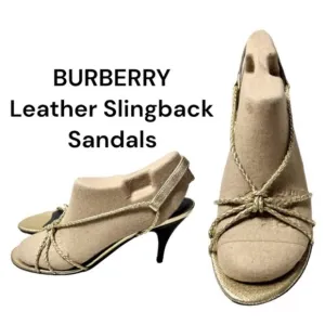 Burberry Gold Braided Strappy Sandals 3” Heel Size EU 37.5
