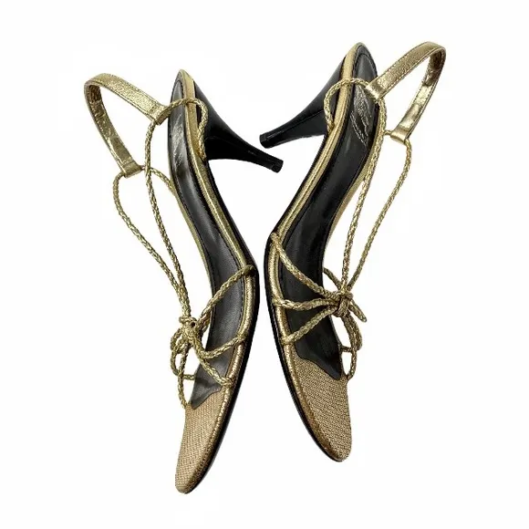 Burberry Gold Braided Strappy Sandals 3” Heel Size EU 37.5