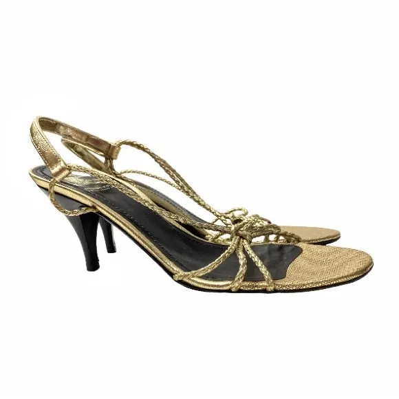 Burberry Gold Braided Strappy Sandals 3” Heel Size EU 37.5