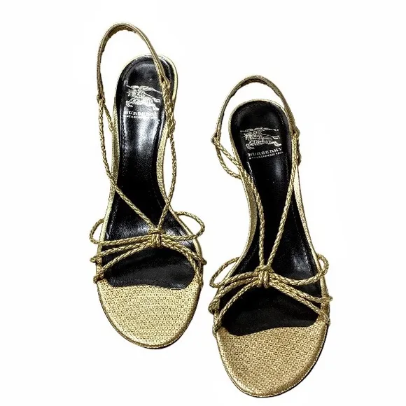 Burberry Gold Braided Strappy Sandals 3” Heel Size EU 37.5
