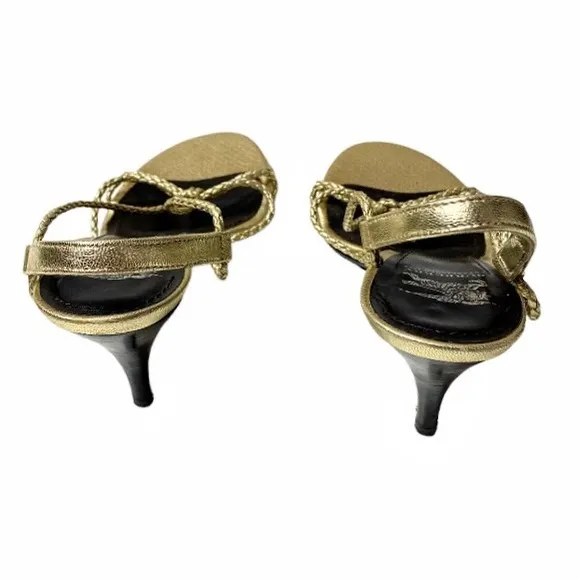 Burberry Gold Braided Strappy Sandals 3” Heel Size EU 37.5
