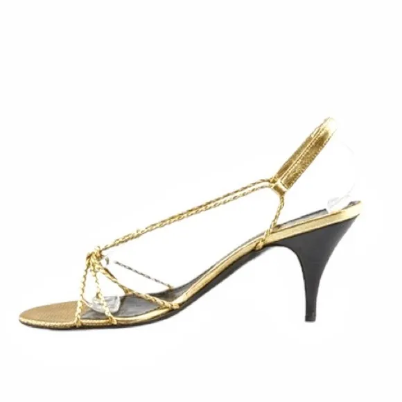 Burberry Gold Braided Strappy Sandals 3” Heel Size EU 37.5