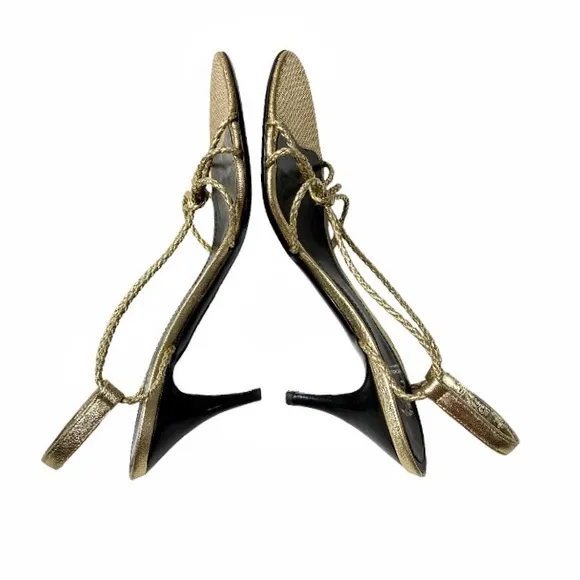 Burberry Gold Braided Strappy Sandals 3” Heel Size EU 37.5
