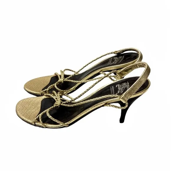 Burberry Gold Braided Strappy Sandals 3” Heel Size EU 37.5