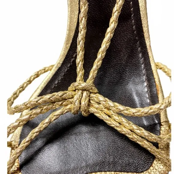 Burberry Gold Braided Strappy Sandals 3” Heel Size EU 37.5