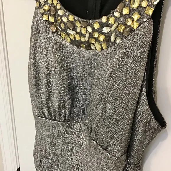 Cachet Silver Embellished Gown, Size 14 LIKE NEW
