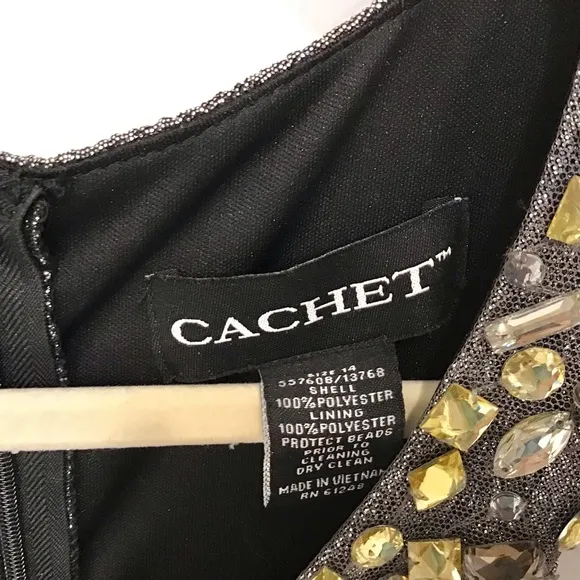 Cachet Silver Embellished Gown, Size 14 LIKE NEW
