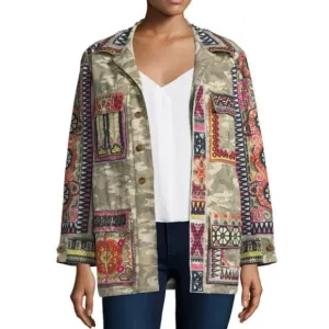 Calypso St. Barth NESSA camo beaded military embroidered jacket Free People S