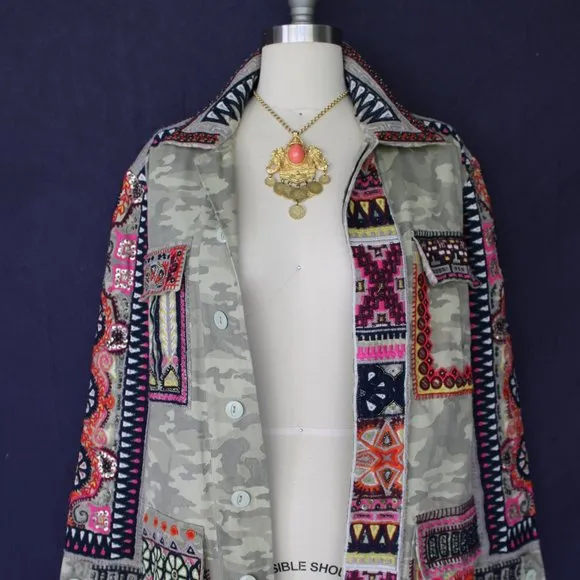 Calypso St. Barth NESSA camo beaded military embroidered jacket Free People S