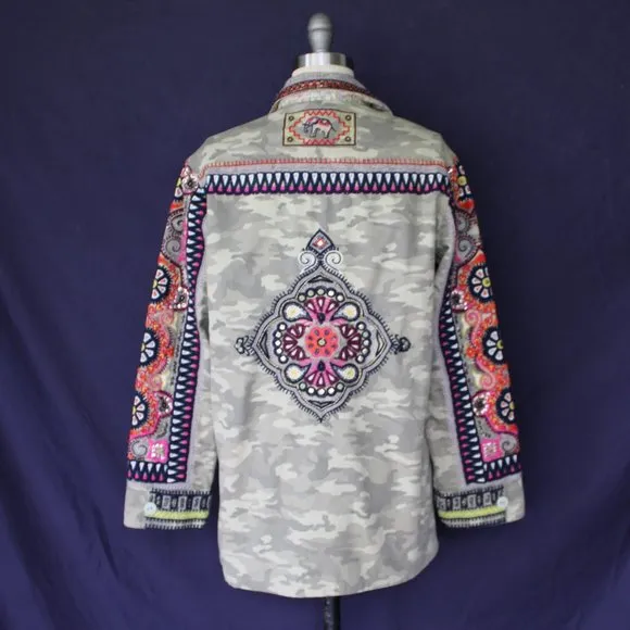 Calypso St. Barth NESSA camo beaded military embroidered jacket Free People S