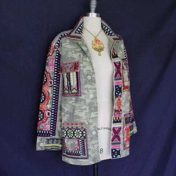 Calypso St. Barth NESSA camo beaded military embroidered jacket Free People S