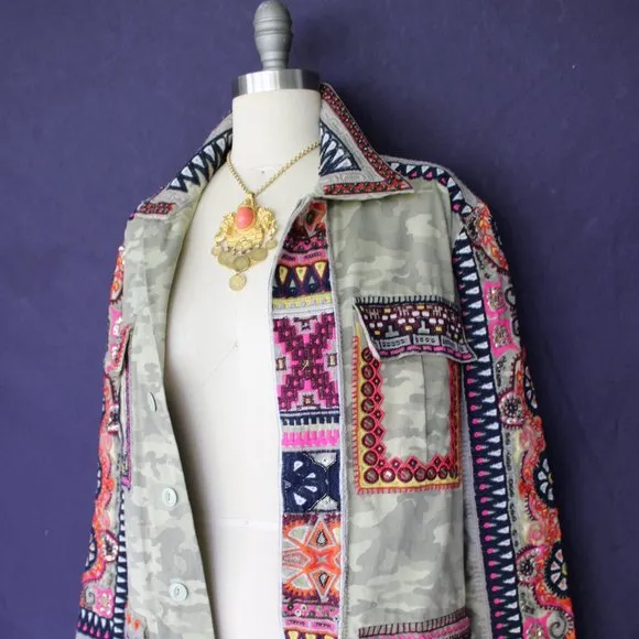 Calypso St. Barth NESSA camo beaded military embroidered jacket Free People S