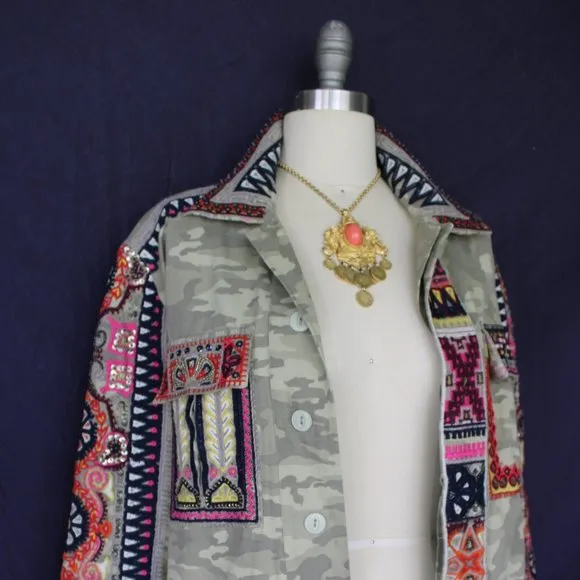 Calypso St. Barth NESSA camo beaded military embroidered jacket Free People S