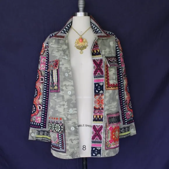 Calypso St. Barth NESSA camo beaded military embroidered jacket Free People S