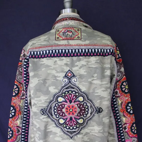 Calypso St. Barth NESSA camo beaded military embroidered jacket Free People S
