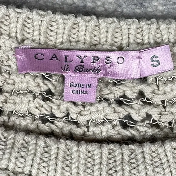 Calypso St Barth Varinka Oatmeal Beige Open Knit Sweater Sz S