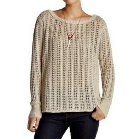 Calypso St Barth Varinka Oatmeal Beige Open Knit Sweater Sz S