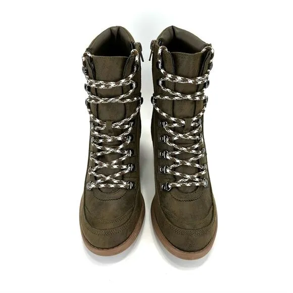 CARLOS SANTANA “ARDENT” ARMY GREEN LACED BLOCK HEEL ANKLE/BOOTIES/COMBAT BOOTS