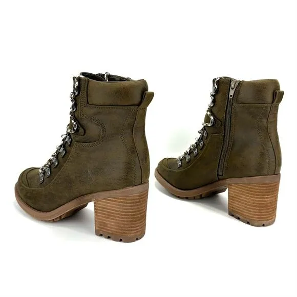 CARLOS SANTANA “ARDENT” ARMY GREEN LACED BLOCK HEEL ANKLE/BOOTIES/COMBAT BOOTS