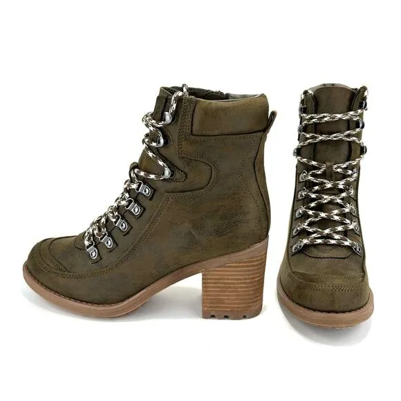 CARLOS SANTANA “ARDENT” ARMY GREEN LACED BLOCK HEEL ANKLE/BOOTIES/COMBAT BOOTS