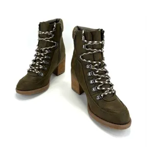 CARLOS SANTANA “ARDENT” ARMY GREEN LACED BLOCK HEEL ANKLE/BOOTIES/COMBAT BOOTS