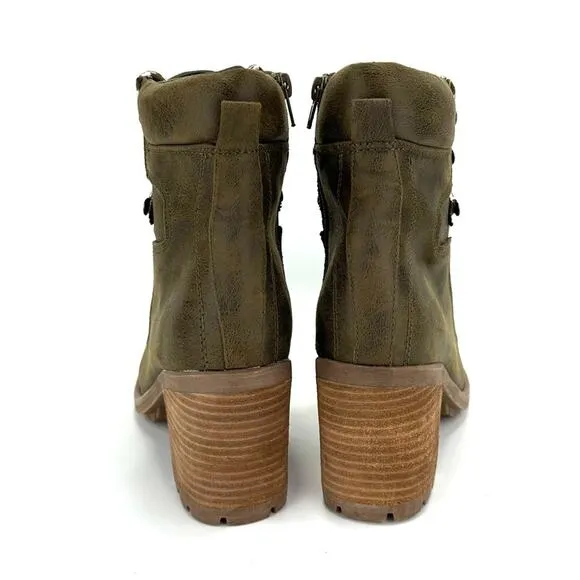 CARLOS SANTANA “ARDENT” ARMY GREEN LACED BLOCK HEEL ANKLE/BOOTIES/COMBAT BOOTS