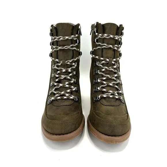 CARLOS SANTANA “ARDENT” ARMY GREEN LACED BLOCK HEEL ANKLE/BOOTIES/COMBAT BOOTS