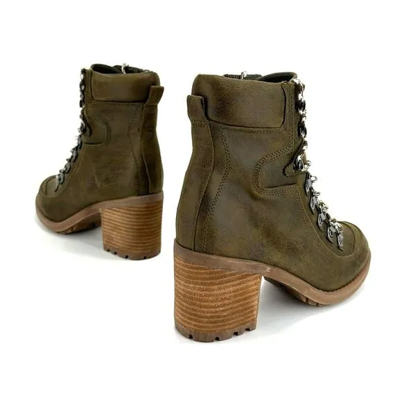 CARLOS SANTANA “ARDENT” ARMY GREEN LACED BLOCK HEEL ANKLE/BOOTIES/COMBAT BOOTS