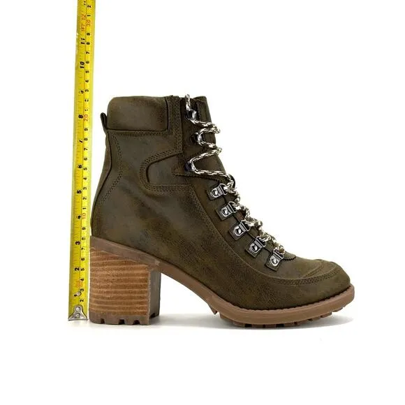 CARLOS SANTANA “ARDENT” ARMY GREEN LACED BLOCK HEEL ANKLE/BOOTIES/COMBAT BOOTS