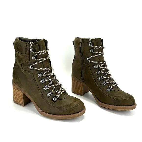 CARLOS SANTANA “ARDENT” ARMY GREEN LACED BLOCK HEEL ANKLE/BOOTIES/COMBAT BOOTS