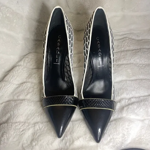 Casadei Black and White Women's Heels sz 9.5 Good Condition.