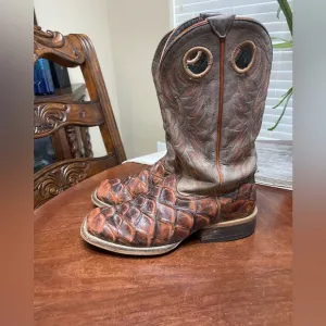 Cavenders Pirarucu Print Intrepid Western Boots Cowboy Square Toe Comfort 10 D