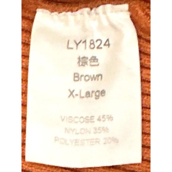 CCC Brown Cutout Sweater Ribbed Knit Gigi Neckline Bishop Sleeves Size Extra LG