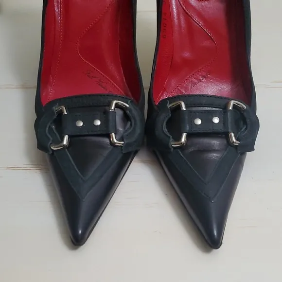 Cesare Paciotti | Black Leather Stiletto Pumps with Metal Accents Sz 37