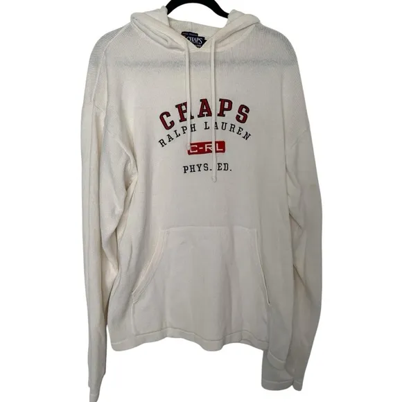 Chaps Ralph Lauren Large Men's White Preppy Sporty Nautical Beachy Knit Hoodie