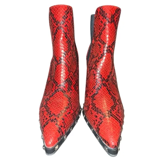 Charles by Charles David Dodger Red Snakeskin Studded Chelsea Ankle Boots Size 9