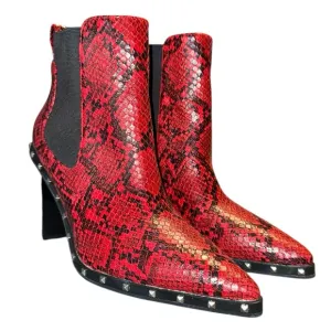 Charles by Charles David Dodger Red Snakeskin Studded Chelsea Ankle Boots Size 9