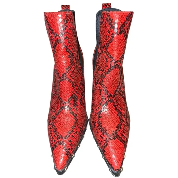 Charles by Charles David Dodger Red Snakeskin Studded Chelsea Ankle Boots Size 9