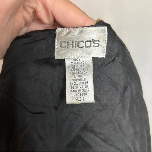 Chico’s Embroidered Beaded Hoodie Velour Zip Up Long Sleeve Fleece Jacket
