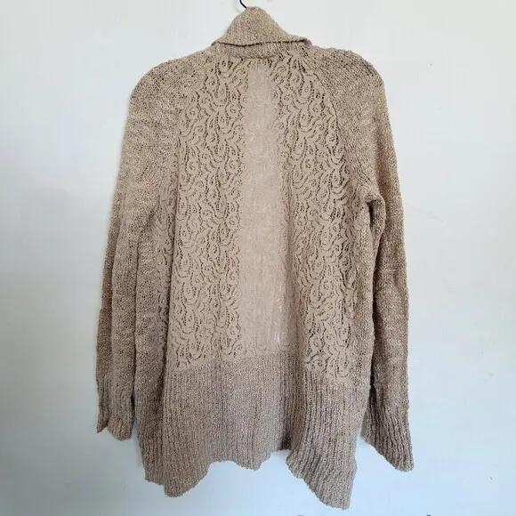 Chico's Wool Lace Back Lara Cocoon Cardigan Sweater Beige Metallic Gold Size 0
