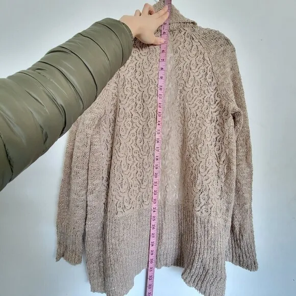 Chico's Wool Lace Back Lara Cocoon Cardigan Sweater Beige Metallic Gold Size 0
