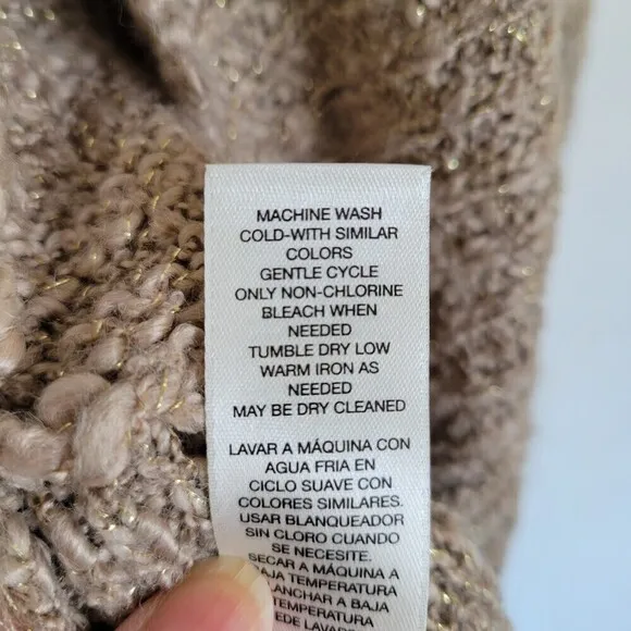 Chico's Wool Lace Back Lara Cocoon Cardigan Sweater Beige Metallic Gold Size 0